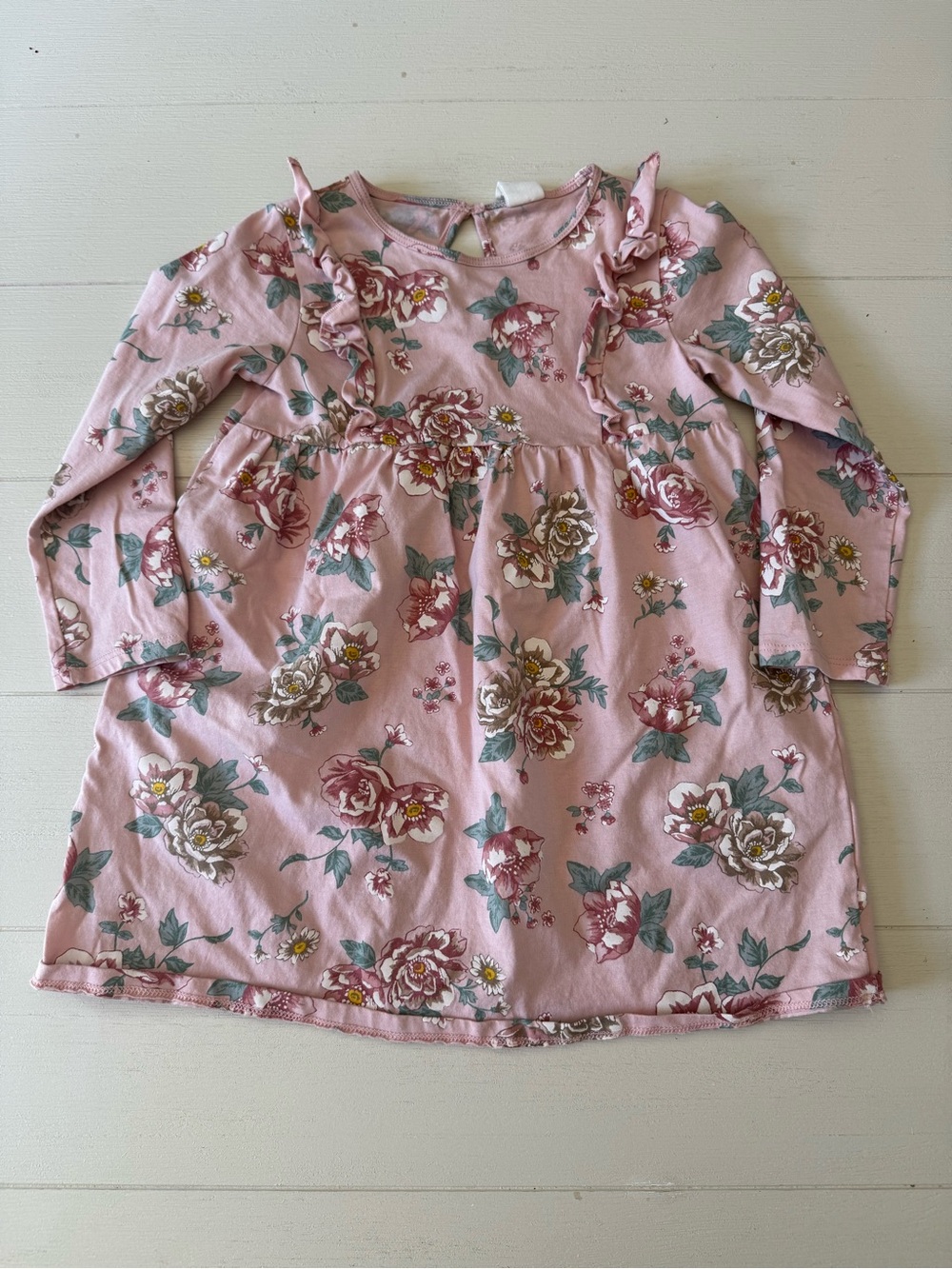 H&M Pink Floral Ruffle Long-Sleeve Dress